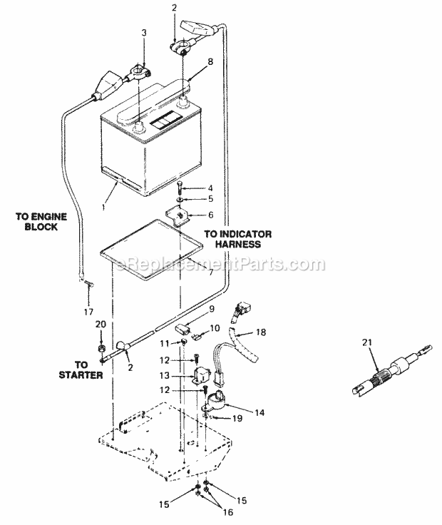 Battery & Electrical Components Diagram and Parts List for 2084 836000-864500, 143-733-100, 144-733-100 Cub Cadet Lawn Tractor